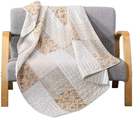  Ecret Garden 50" X 60" Cotton Quilted Throw Blanket: Floral Farmhouse Comforter, 100% Cotton Pink Grey Quilt, Patchwork Coverlet, Traditional Quilt For Couch And Bed, Country Lap Cover