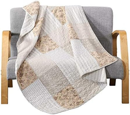  Ecret Garden 50" X 60" Cotton Quilted Throw Blanket: Floral Farmhouse Comforter, 100% Cotton Pink Grey Quilt, Patchwork Coverlet, Traditional Quilt For Couch And Bed, Country Lap Cover