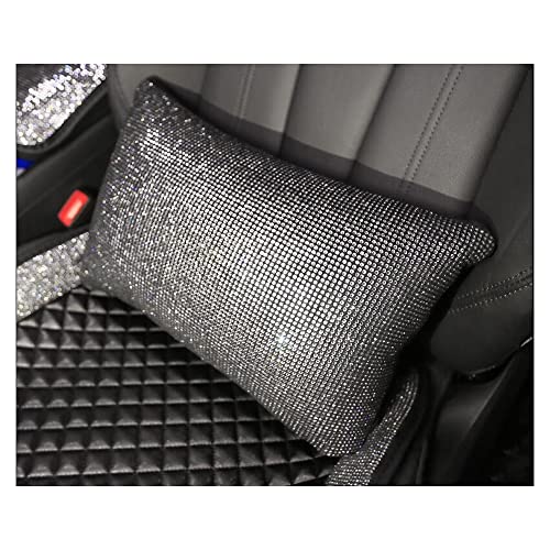  HappyERA 1Pc Bling Rhinestones Leather Car Seat Lumbar Pillow, Crystal Diamond Lumbar Support Cushion For Girls Women - White