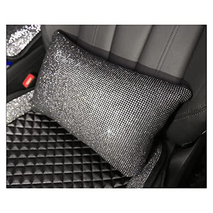  HappyERA 1Pc Bling Rhinestones Leather Car Seat Lumbar Pillow, Crystal Diamond Lumbar Support Cushion For Girls Women - White