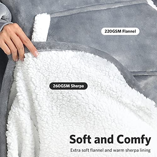  Wearable Blanket Hoodie For Women/Kids/Men, Oversized & Cozy Sherpa Lined Hoodie Sweatshirt Blanket Grey
