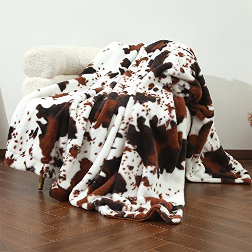  RYNGHIPY Cow Blanket Lightweight Soft Cow Print Sofa Bed Travel Blankets Warm Coffee Cow Throw Blanket For Baby Kids Girls Boys Adults (Coffee, 51''x63'')