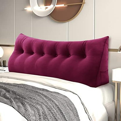  YXCSELL Wedge Headboard Large Bolster Pillow Reading Pillows For Sitting In Bed Adult， Velvet Triangular Cushion Backrest Lumbar Back Support Upholstered Daybed Sit Up Book Pillows（LightGray, Twin）