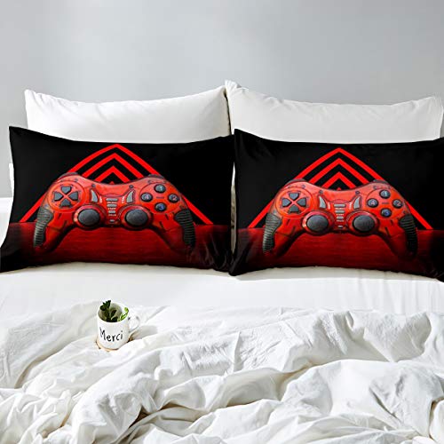  Gamepad Duvet Cover Set Teens Modern Video Games Bedding Set For Kids Boys Children Bedroom Decor Novelty Gamer Console Action Buttons Comforter Cover Black Red Stripe Geometry Bedspread Cover Full