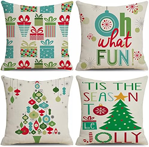  CARROLL Set Of 4 Winter Spring Throw Pillow Cover, Simple Lovely Christmas Animals Pillow Cover, Christmas Decoration Gift Home Decoration Square Sofa Chair Cushion Cover, 18x18 Inch
