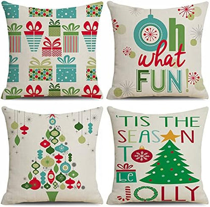  CARROLL Set Of 4 Winter Spring Throw Pillow Cover, Simple Lovely Christmas Animals Pillow Cover, Christmas Decoration Gift Home Decoration Square Sofa Chair Cushion Cover, 18x18 Inch