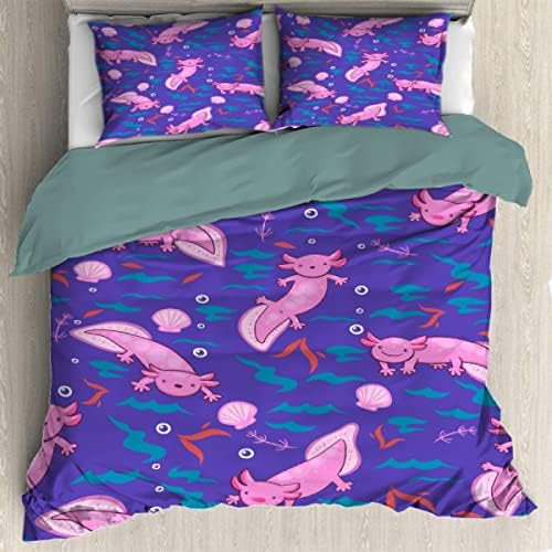  Ottoy Cute Axolotl Lightweight Comfortable 3 Pieces Duvet Cover Luxury Soft Bedding Quilt Set With Pillow Shams Full/Queen Size(No Comforter) 104"X90"