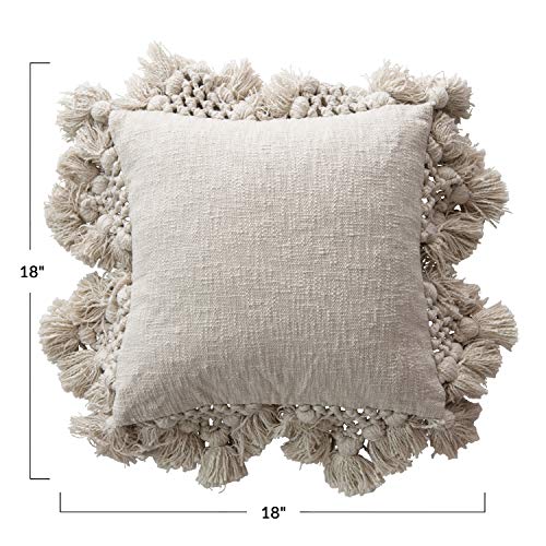  Square Crochet & Tassels Cream Cotton Slub Pillow, 1 Count (Pack Of 1)