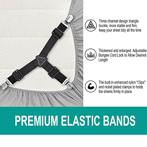  Tuyeabc Bed Sheet Holder Straps, Adjustable Elastic Bedsheet Fasteners, Mattress Corner Sheet Clips Stays Keepers, Fitted Sheet Straps, Upgraded Non-Slip Stability Triangle Buckle, Easy To Install