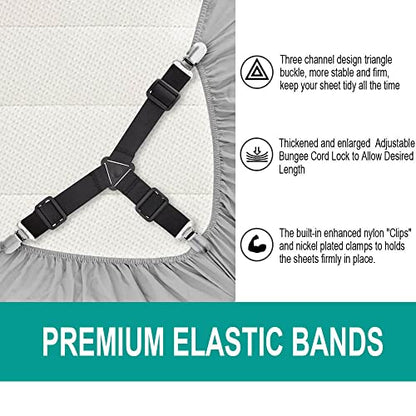  Tuyeabc Bed Sheet Holder Straps, Adjustable Elastic Bedsheet Fasteners, Mattress Corner Sheet Clips Stays Keepers, Fitted Sheet Straps, Upgraded Non-Slip Stability Triangle Buckle, Easy To Install