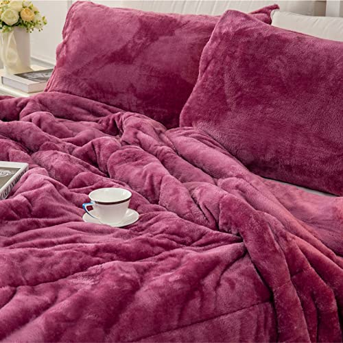  Faux Fur Twin Comforter, Cozy Fluffy Fuzzy Bed Comforter, Easy Care And Machine Washable, Plush Comforter Suit For All Season (Twin, Pink Bean Paste)