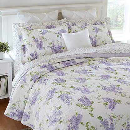 Laura Ashley Home - Keighley Collection - Quilt Set - 100% Cotton, Reversible, Lightweight Bedding With Matching Sham(s), Pre-Washed For Added Softness, Queen, Lilac, Set Of 3