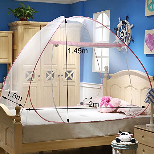  RuiHome Folding Pink Mosquito Net Tent With Bottom Cover Pop-Up Princess Girls Bed Canopy For Home Bedroom College Dorm Camping Trips (59x79x57")