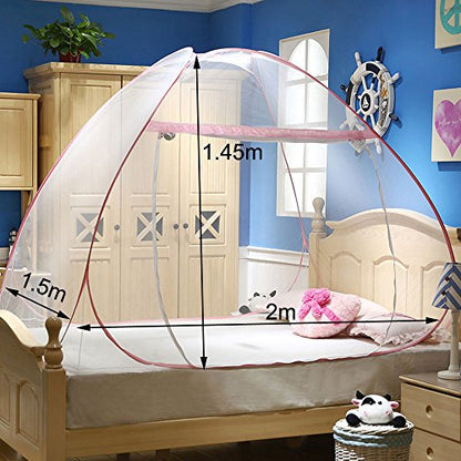  RuiHome Folding Pink Mosquito Net Tent With Bottom Cover Pop-Up Princess Girls Bed Canopy For Home Bedroom College Dorm Camping Trips (59x79x57")