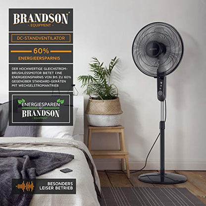  Brandson - Standventilator DC Silent Mit Fernbedienung + Display - Mobiler Lüfter - 24 Geschwindigkeiten - Oszillation 80° - Ventilator Sehr Leise