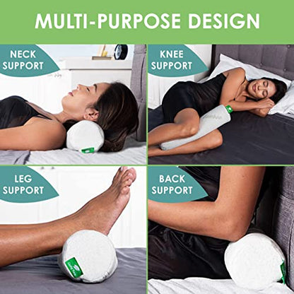  Thera Health Neck Roll Pillow - Viscose Of Bamboo Tube Pillow W/Washable Cover - Memory Foam Cylinder Pillows For Spine Discomfort, Yoga, Bed - Bolster Pillow & ﻿Travel Pillow