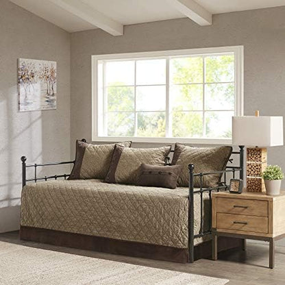  Madison Park Daybed Cover Set - Trendy Design, All Season Luxury Bedding With Bedskirt, Matching Shams, Decorative Pillow, Floral Medallion Quilted Blue 75"x39" 6 Piece