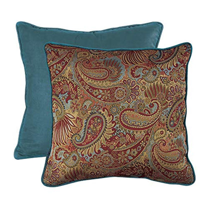  Paseo Road By HiEnd Accents | San Angelo Euro Sham, 27x27 Inch, Teal, Paisley Pattern, Western Rustic Traditional Farmhouse Style Luxury Bedding