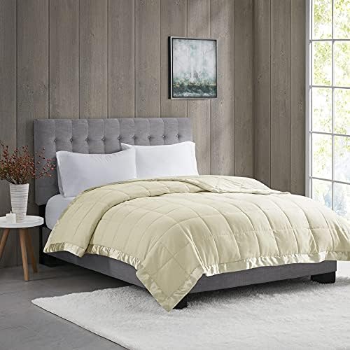  Madison Park Windom Down Alternative Blanket, Premium 3M Scotchgard Moisture Wicking Treatment, Lightweight And Soft Bed Cover For Summer, Diamond Cream Full/Queen