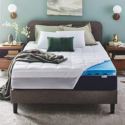  Sleep Innovations Dual Layer 4 Inch Memory Foam Mattress Topper, Queen Size, Ultra Soft Support, 3 Inch Cooling Gel Memory Foam Plus 1 Inch Fluffy Pillow Top Cover