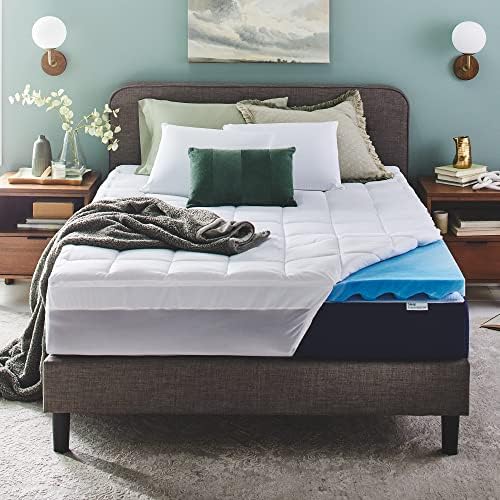  Sleep Innovations Dual Layer 4 Inch Memory Foam Mattress Topper, Queen Size, Ultra Soft Support, 3 Inch Cooling Gel Memory Foam Plus 1 Inch Fluffy Pillow Top Cover