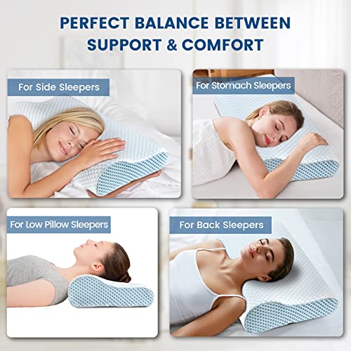  Memory Foam Pillows Neck Pillow Bed Pillow For Sleeping Ergonomic Cervical Contour Pillow For Side Back Stomach Sleeper Pillow For Neck Shoulder Pain