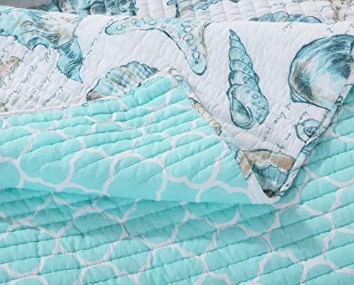  Barefoot Bungalow - GL-1709GMSK Cruz Coastal Quilt Set, 3-Piece King/Cal King, White