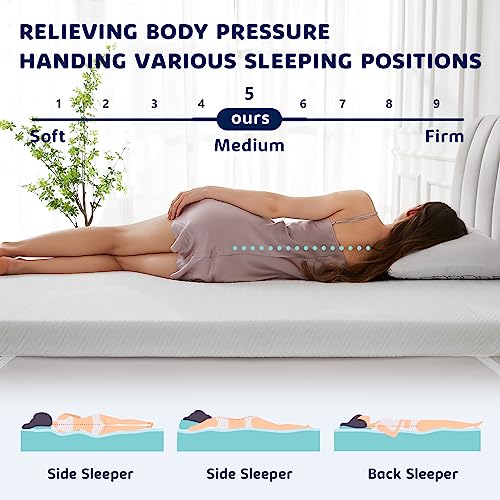  Homemate Memory Foam Mattress Topper Queen, 4 Inch Gel Cooling Mattress Pad High Density Foam Firm Mattress Topper, Soft Pressure Relieve Bed Topper CertiPUR-US, Non-Slip Removable & Washable Cover