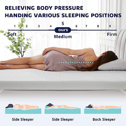  Homemate Memory Foam Mattress Topper Queen, 4 Inch Gel Cooling Mattress Pad High Density Foam Firm Mattress Topper, Soft Pressure Relieve Bed Topper CertiPUR-US, Non-Slip Removable & Washable Cover