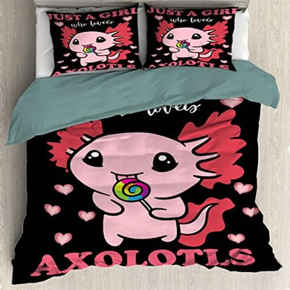  Ottoy Cute Axolotl Lightweight Comfortable 3 Pieces Duvet Cover Luxury Soft Bedding Quilt Set With Pillow Shams Full/Queen Size(No Comforter) 104"X90"