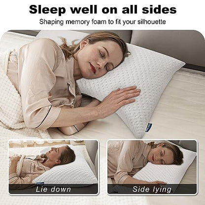  Lomenmon Side Sleeper Pillow For Neck And Shoulder Pain, Adjustable Soft And Firm Shredded Memory Foam Pillows, Ergonomic Pillow With Washable And Removable Pillow