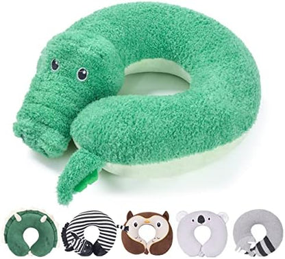  H HOMEWINS Travel Pillow For Kids Toddlers - Soft Neck Head Chin Support Pillow,Cute Animal In Any Sitting Position For Airplane,Car,Train,Machine Washable,Children Gifts (Green Dinosaur)