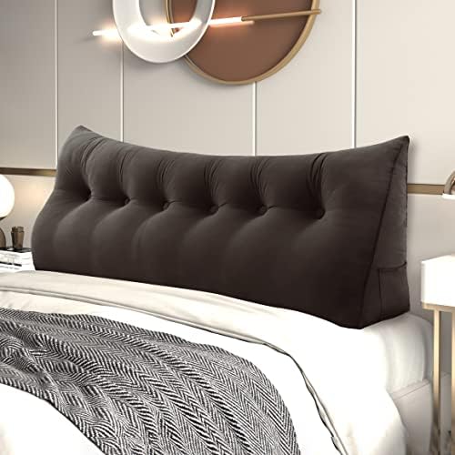  YXCSELL Wedge Headboard Large Bolster Pillow Reading Pillows For Sitting In Bed Adult， Velvet Triangular Cushion Backrest Lumbar Back Support Upholstered Daybed Sit Up Book Pillows（LightGray, Twin）
