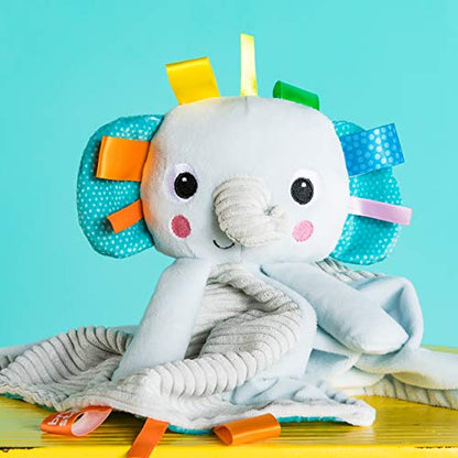  Bright Starts Elephant Cuddle 'n Tags 2-Sided Baby Lovey Security Soothing Blanket, 16"