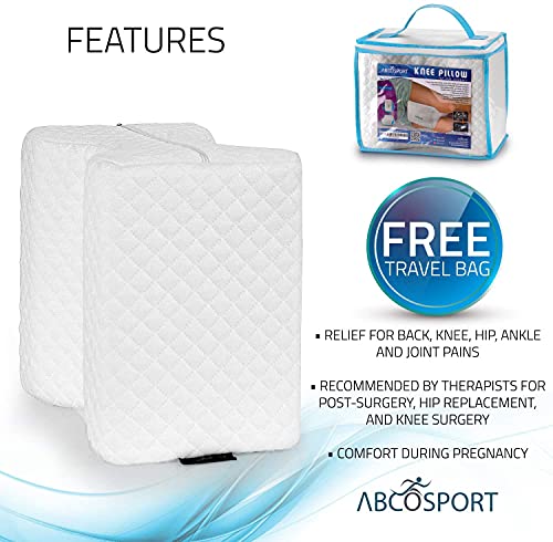  Abco Tech Memory Foam Knee Pillow | Leg Wedge Pillow For Back Pain, Side Sleeper Pillow, Pregnancy, Spine Alignment, And Pain Relief | Breathable And Comfortable Contour Pillow With Washable Cover