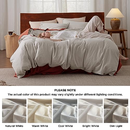  Bedsure Linen Duvet Cover Queen - Linen Cotton Blend Duvet Cover Set, Linen Color, 3 Pieces, 1 Duvet Cover 90x90 Inches And 2 Pillowcases, Comforter Sold Separately
