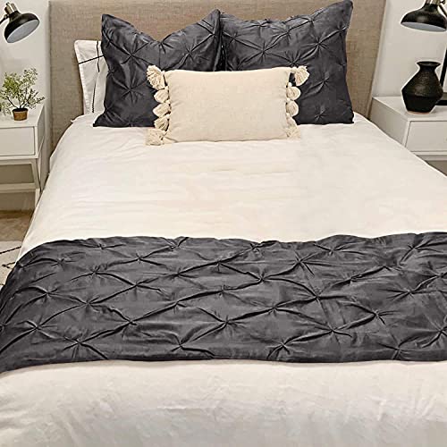  3 Piece Pinch Pleated Bed Runner Set Decorative Bed Scarf 100% Egyptian Cotton 400 Thread Cotton Hotel Class Bedding (1 Bed Runner, 2 Pillow Shams) (Dark Grey, Twin)