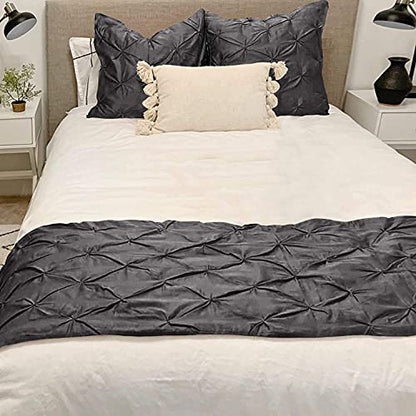  3 Piece Pinch Pleated Bed Runner Set Decorative Bed Scarf 100% Egyptian Cotton 400 Thread Cotton Hotel Class Bedding (1 Bed Runner, 2 Pillow Shams) (Dark Grey, Twin)