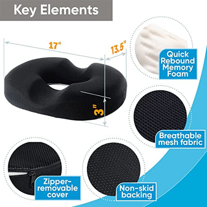  5 STARS UNITED Knee Pillow For Side Sleepers And Half Moon Bolster Semi-Roll Pillow And Donut Pillow Hemorrhoid Tailbone Cushion, Bundle