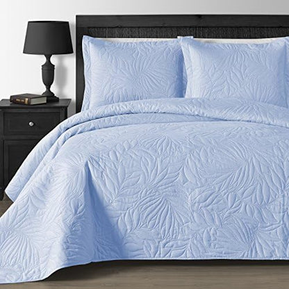 Comfy Bedding Extra Lightweight And Oversized Thermal Pressing Leafage 3-Piece Coverlet Set (Full/Queen, Navy Blue)