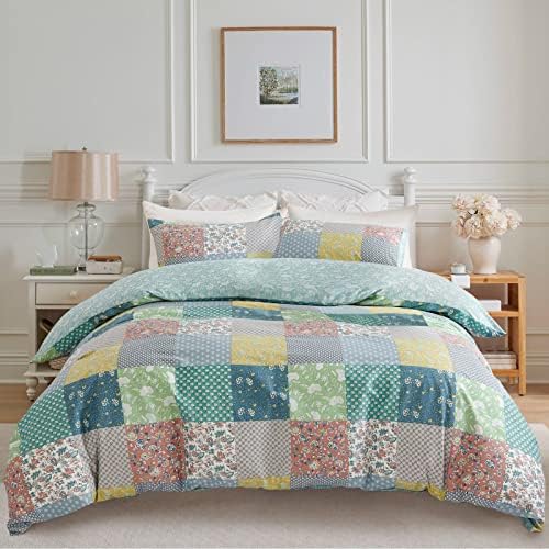  NEWLAKE Cotton Duvet Cover Queen Size - Soft Breathable Duvet Cover Set 3 Pieces With Zipper Closure, 1 Duvet Cover 90x90 Inches And 2 Pillow Shams, Navy Classic Floral Pattern
