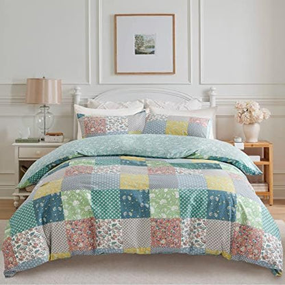  NEWLAKE Cotton Duvet Cover Queen Size - Soft Breathable Duvet Cover Set 3 Pieces With Zipper Closure, 1 Duvet Cover 90x90 Inches And 2 Pillow Shams, Navy Classic Floral Pattern