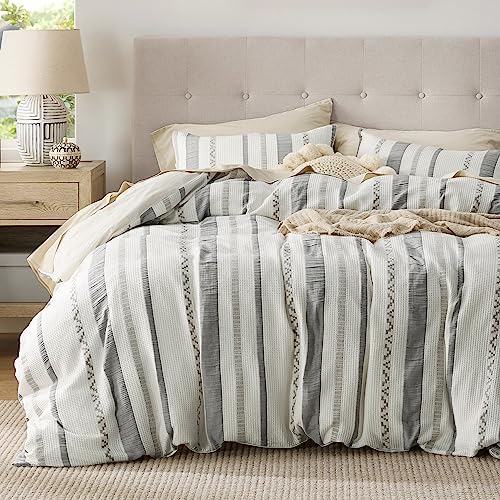  Bedsure Cotton Duvet Cover Queen - 100% Cotton Waffle Weave Coconut White Duvet Cover Queen Size, Soft And Breathable Queen Duvet Cover Set For All Season (Queen, 90"x90")