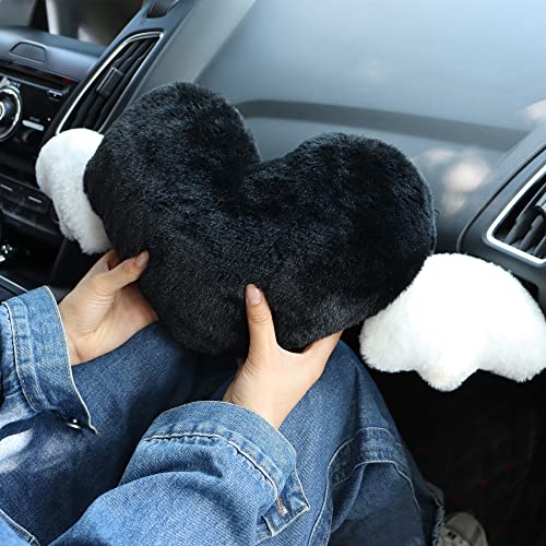  2 Pack Heart Shaped Cute Car Headrest Pillow With Angel Wings - Comfortable Soft Head Rest Cushion Kawaii Car Accessories Neck Pillow For Driving Travelling Office Home Decor - Black Love Heart