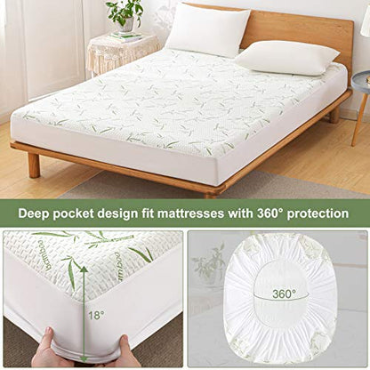  King Bamboo Waterproof Mattress Protector, Cooling And Breathable Mattress Pad Cover, Deep Pocket Bed Cover-Stretch To 21" Fitted Mattress Protection