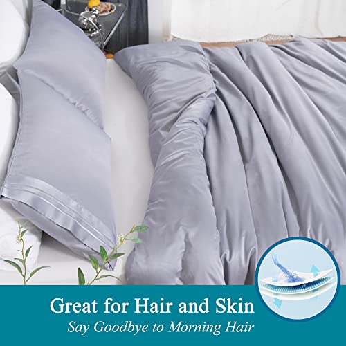  MISERRO Gray Duvet Cover Queen Size - Silky Soft For Hair And Skin Duvet Cover Set 3 Pieces With Zipper Closure, 1 Duvet Cover And 2 Pillow Shams