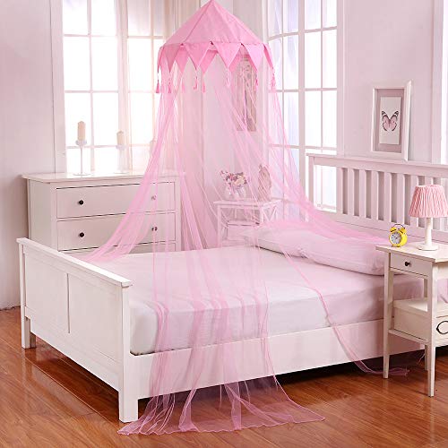  Harlequin Kids Collapsible Round Hoop Sheer Mosquito Netting Girls Bed Canopy, One Size, Pink