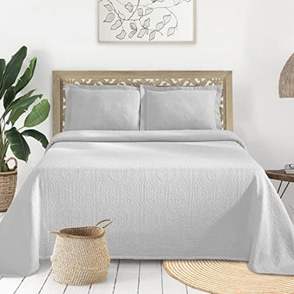 Superior Jacquard Matelasse Fleur De Lis 100% Cotton Medallion 3-Piece Bedspread Set - King, Ivory