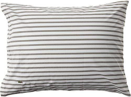  Lacoste 100% Cotton Percale Pillowcase Pair, Graphic Stripe Print, Dark Grey, Standard
