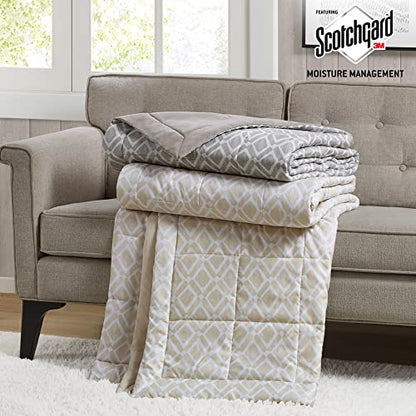  Madison Park Windom Down Alternative Blanket, Premium 3M Scotchgard Moisture Wicking Treatment, Lightweight And Soft Bed Cover For Summer, Diamond Cream Full/Queen